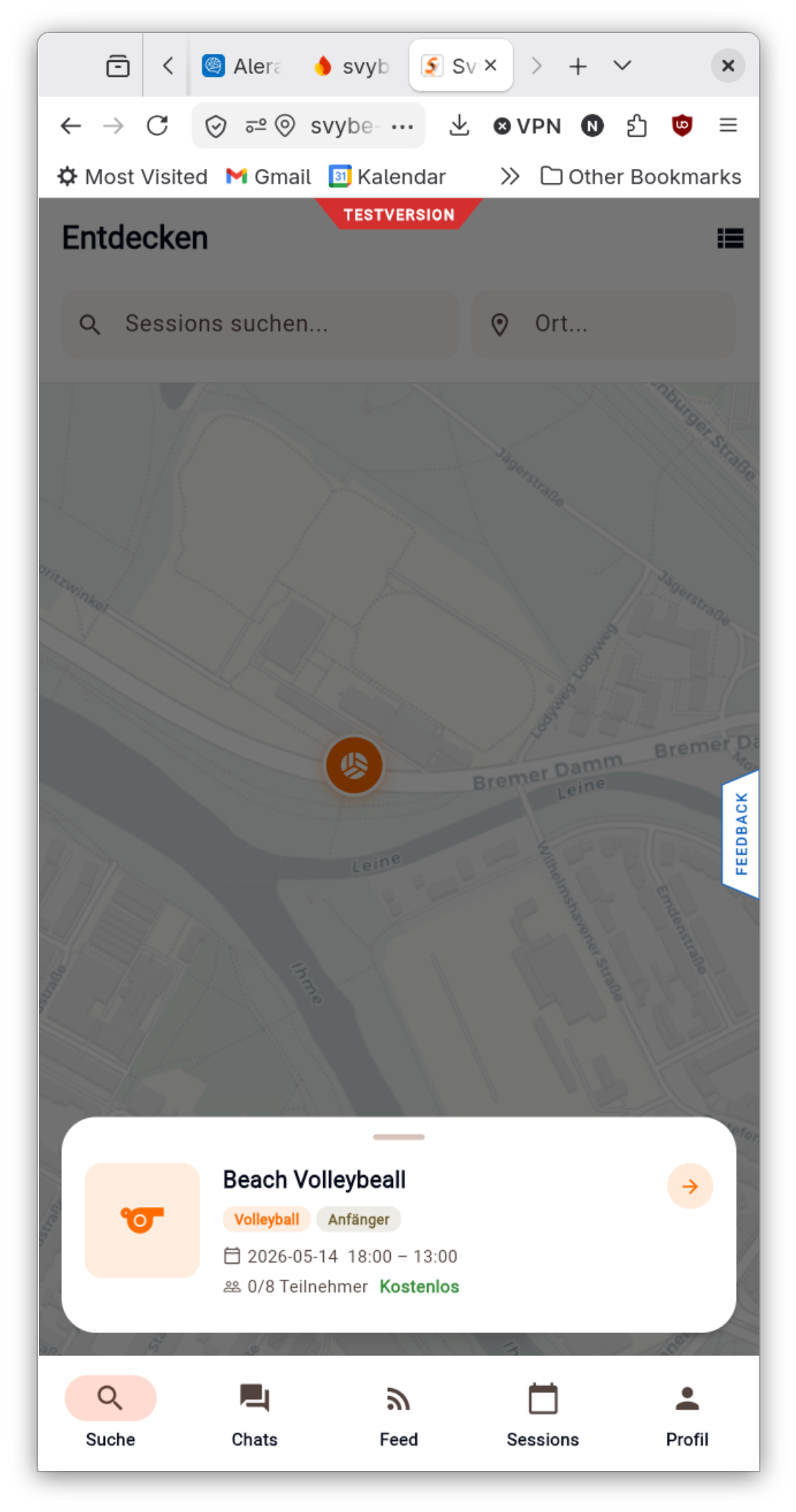REASN App Neue Session erstellen mit Karte und Formular